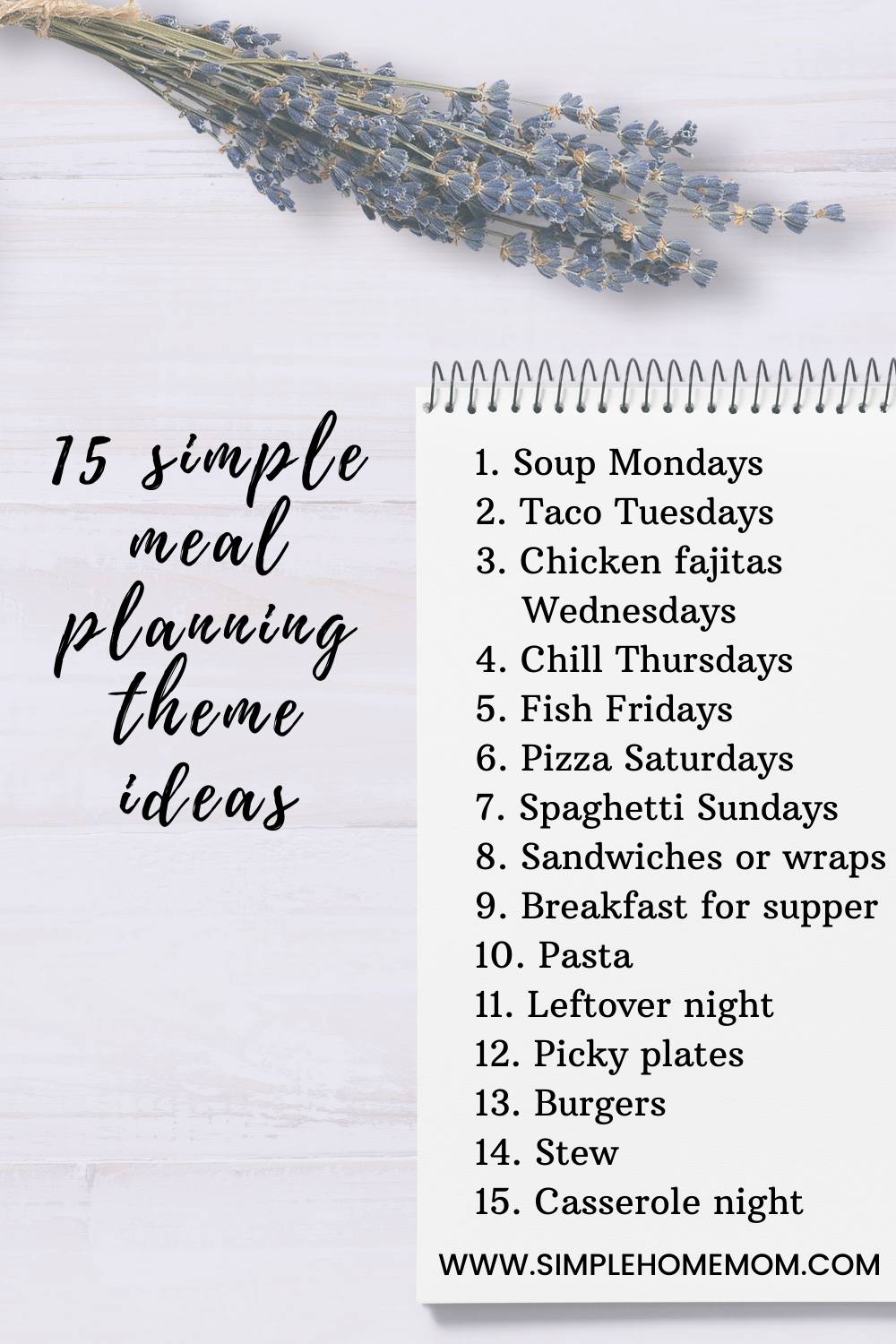 Pen to meal plan on paper with the 15 ideas.