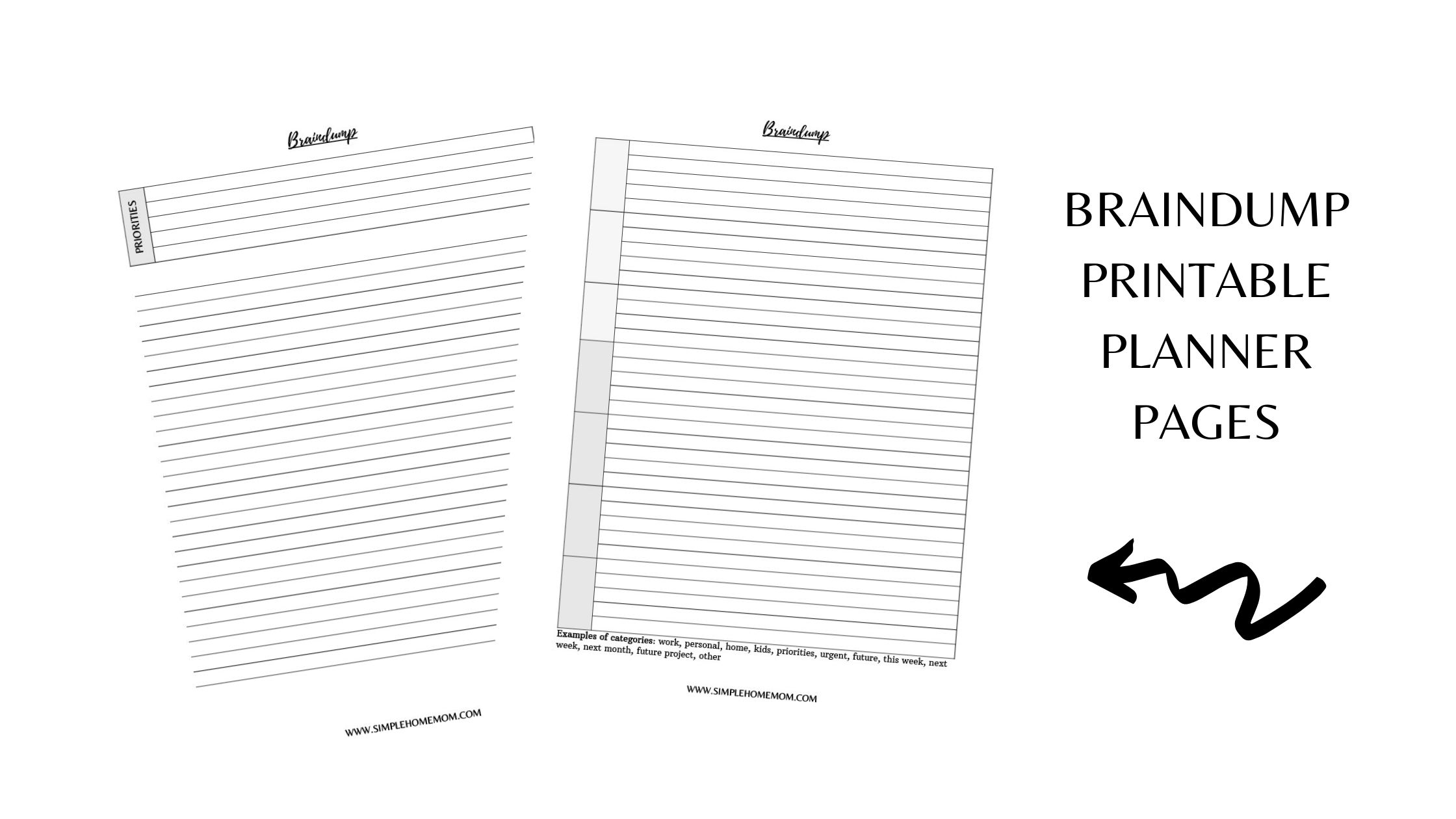 A picture of the braindump printable planning pages.