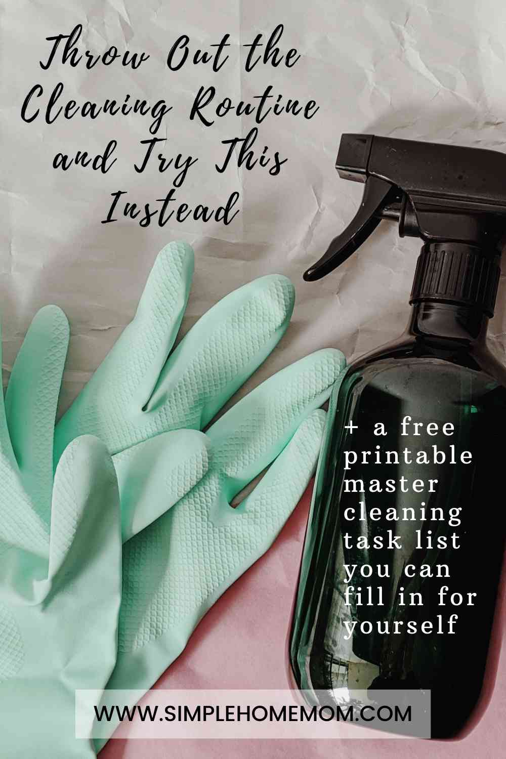 Cleaning supplies on a table with gloves.